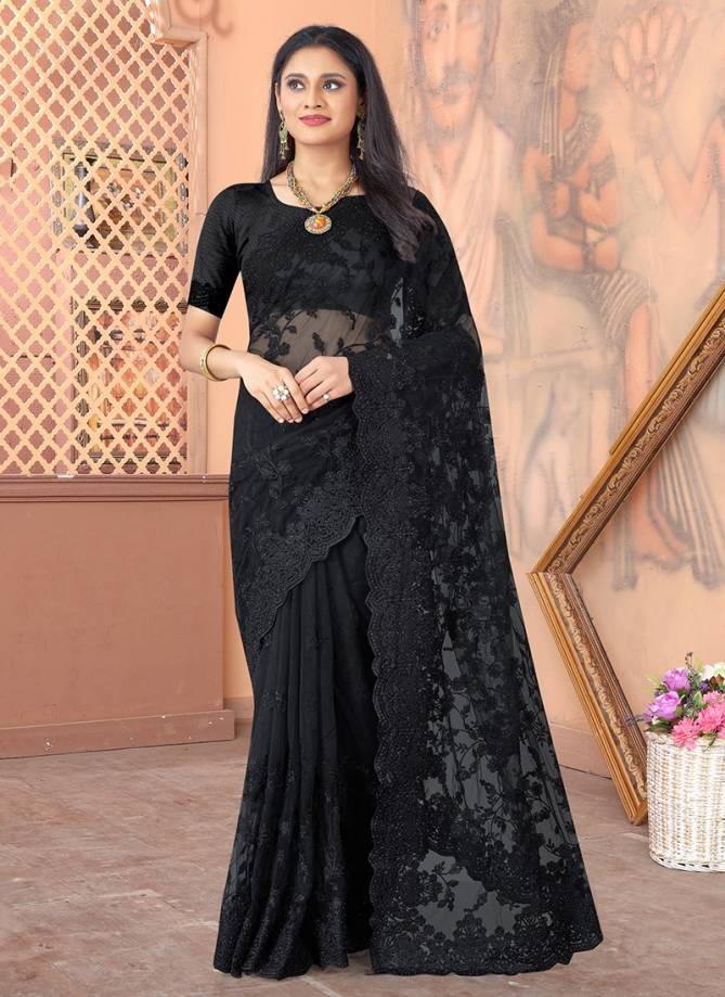 Utsav Nari GARLIC Designer Party Wear Net Heavy Embroidery Work With Moti And Stone Work Saree Collection